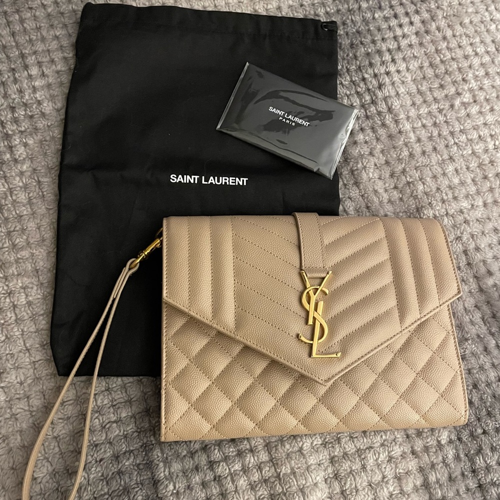 Sold - YSL Saint Laurent CLUTCH Dark Beige